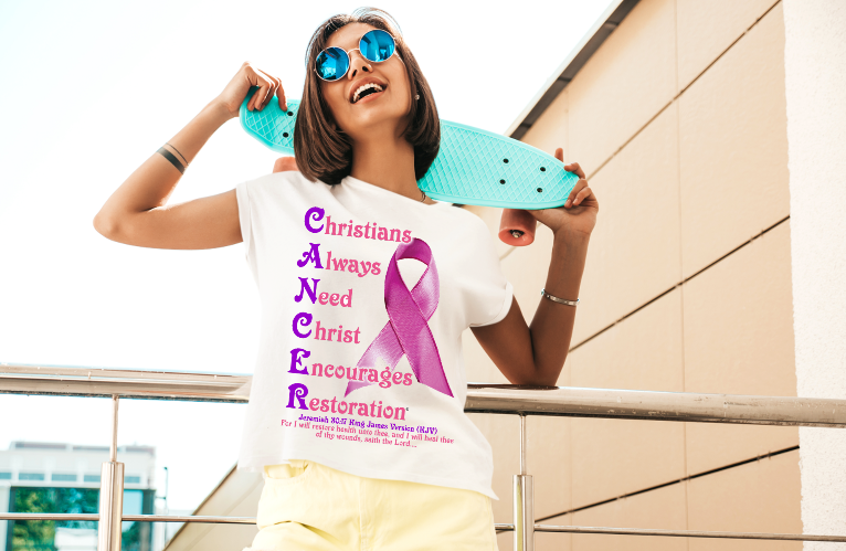 God Restores Jeremiah 30:17 Women’s Christian T-Shirt – | C.A.N.C.E.R.® (Christians Always Need Christ Encourages Restoration®) By C.C.A.®
